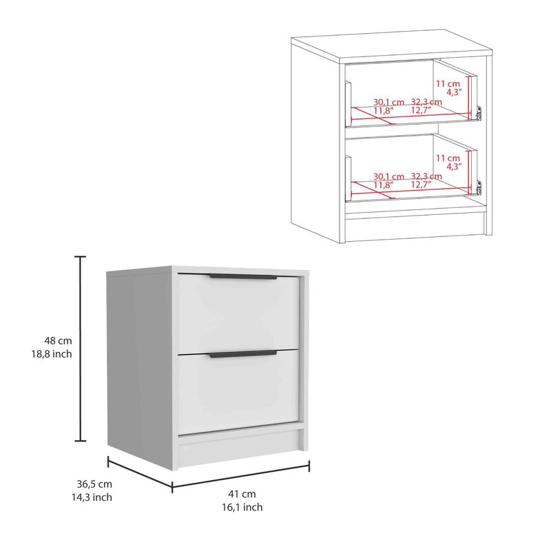 Streamdale Kaia Nightstand, Two Drawers, Metal Handle - White image number 2