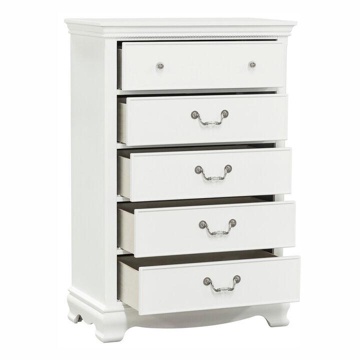 Classic Traditional Style White Finish 1pc Chest of 5x Dovetail Drawers Wooden Bedroom Furniture