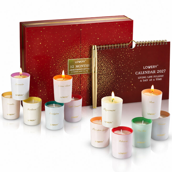 15-Pc. Candle Gift Set with 12 Scented Home Candles, Calendar & Gold Pen