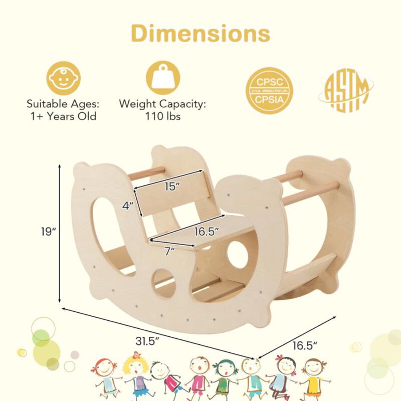 Hivvago 2-in-1 Rocking Horse Arch for Kids Montessori Climbing Toys with Arch Climber