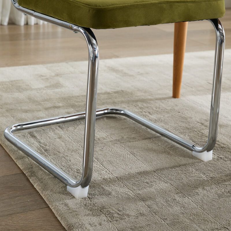 Whisen 2-Piece Mid Century Dining Chairs, Velvet Upholstered with Cane Back & Chrome Base, Cantilever Design for Kitchen image number 7