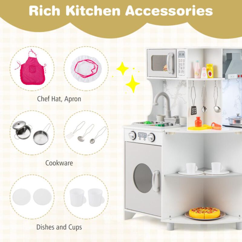 Hivvago Kids Corner Wooden Play Kitchen with Range Hood and Stoves