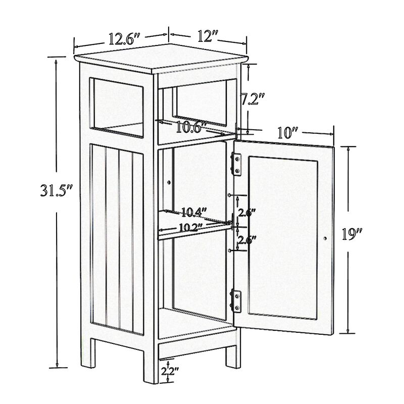 32 Inch Single Door Tall Storage Cabinet with 1 Open Shelf, Crisp White-Benzara