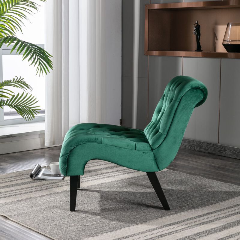 Modern Velvet Accent Chair, Armless Button Tufted Upholstered Barrel Chair with Wood Legs for Living Room, Bedroom, Office image number 2