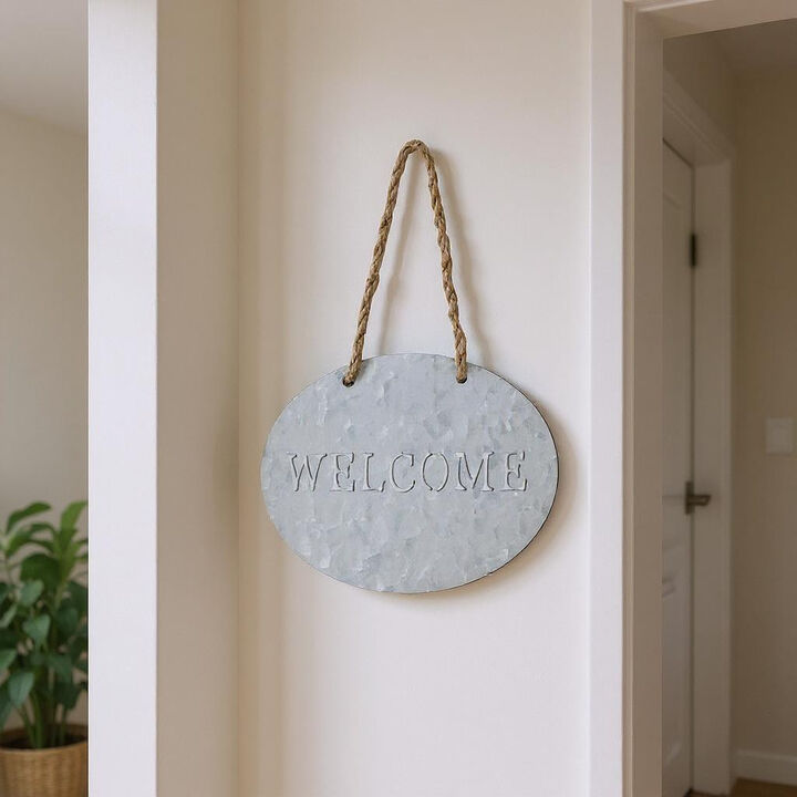 HomeRoots 5" X 8" Gray Handcrafted Welcome Galvanized Metal Wall Decor