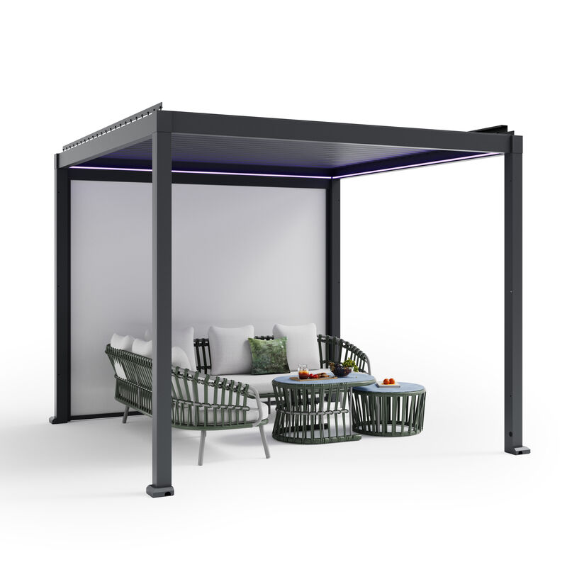 Mondawe 10 ft. x 10 ft. Gray Aluminum Louvered Pergola with LED Lights, Remote Control and Electric Projector Screen image number 0