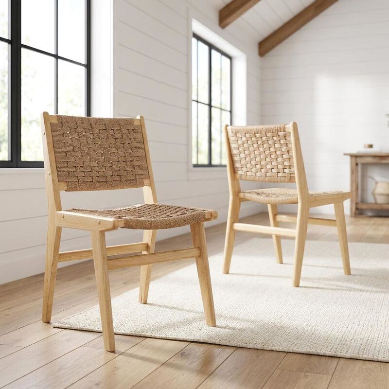Woven Rope Wood Dining Side Chairs, Walnutt Black, Set of 2 image number 3