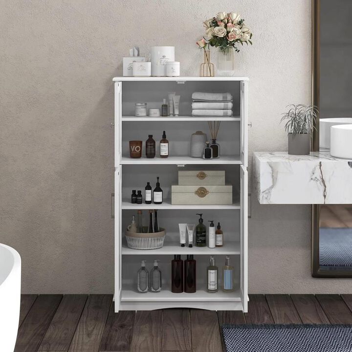 Hivvago Black Bathroom Towel Linen Cabinet with Glass Doors and Storage Shelves