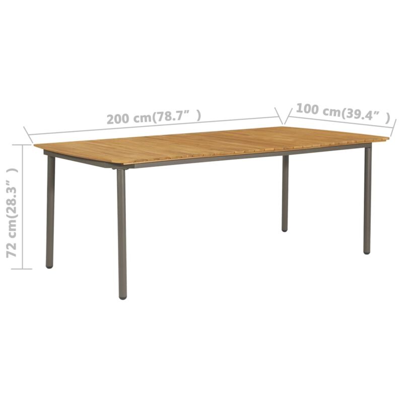 vidaXL Garden Table 78.7"x39.4"x28.3" Solid Acacia Wood and Steel