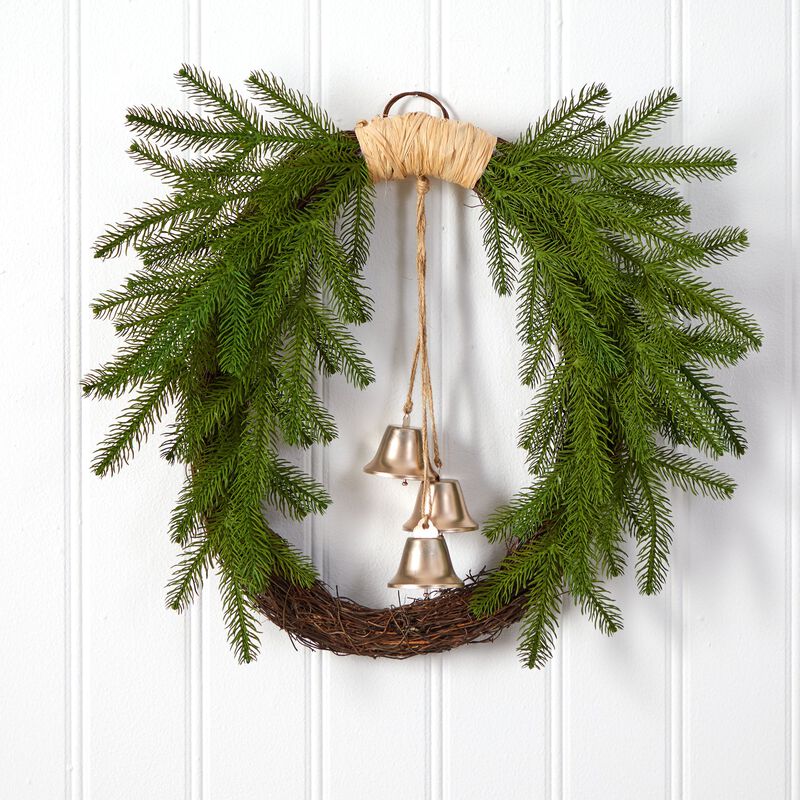 Hivvago 24" Holiday Christmas Pine and Hanging Bells Wreath