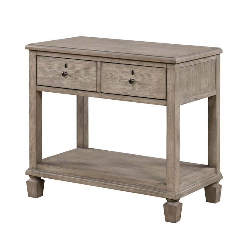 Cely Nightstand, 2 Drawers with Lower Open Shelf, Gray Oak Veneer - Benzara