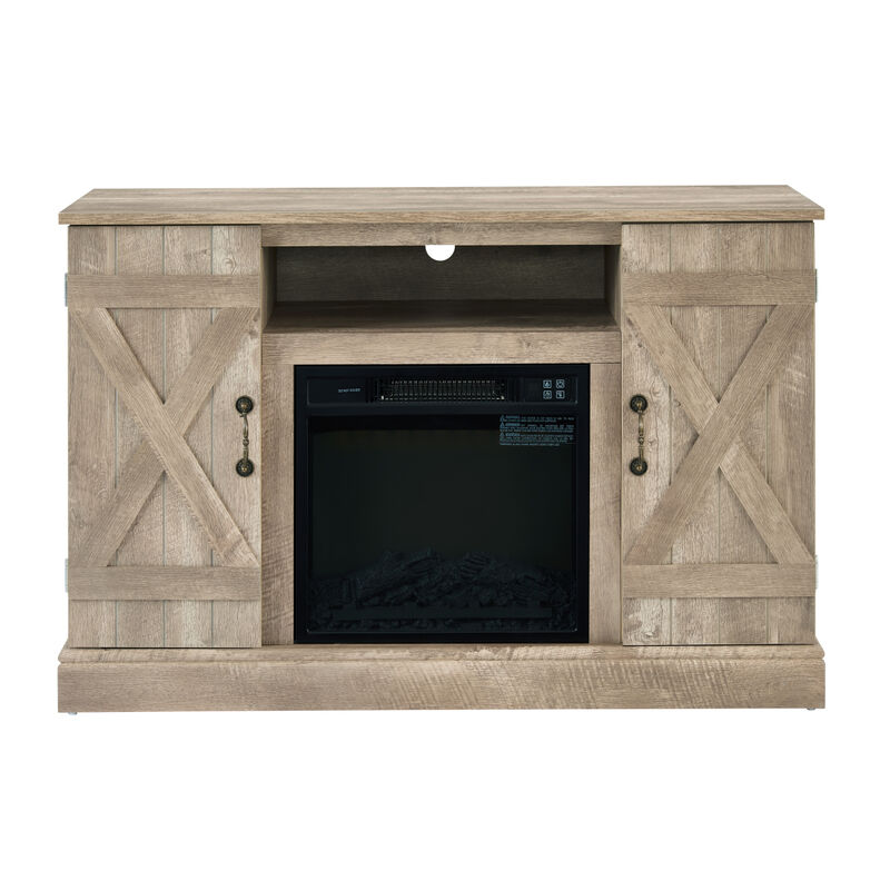 Farmhouse Classic Media TV Stand Antique Entertainment Console with 18" Fireplace Insert for TV up to 50" with Open and Closed Storage Space, Ashland Pine 47" Wx15.5" Dx30.75" H