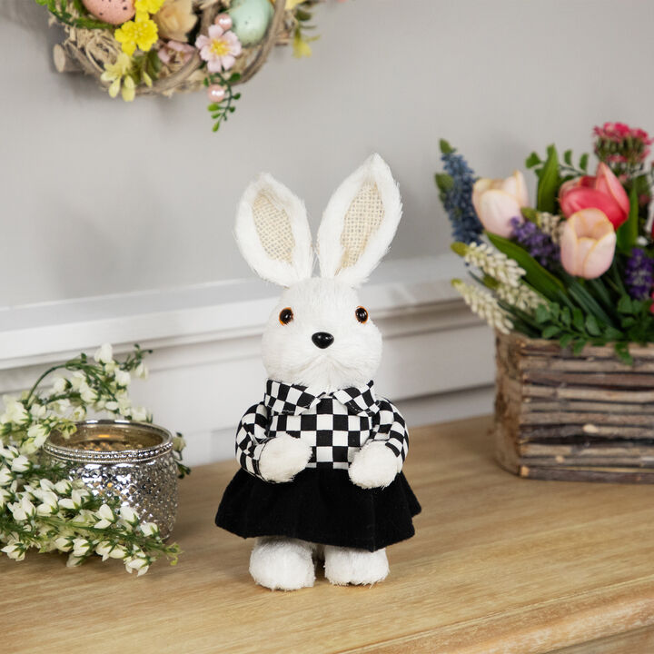 Girl Easter Rabbit Figurine in Checkered Dress -10"