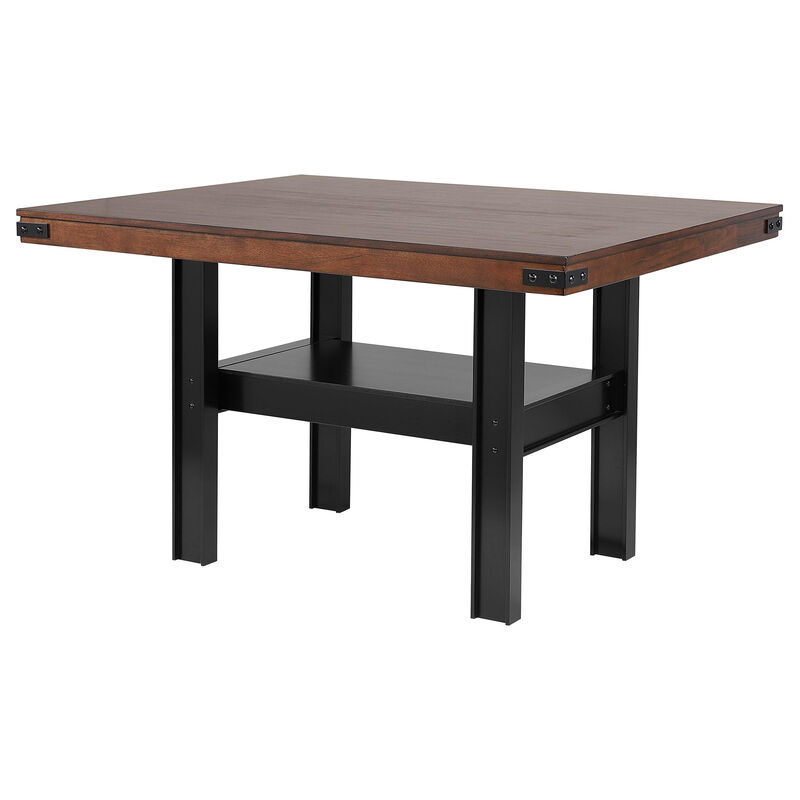 Patter Counter Height Dining Table, Shelf, 60 Inch Black Brown Wood - Benzara