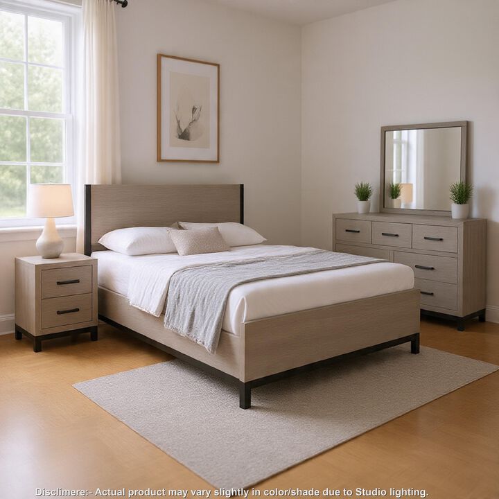 Zephyr 4 Pc Queen Size Bedroom Set, Light Gray, Brown, Modern Style