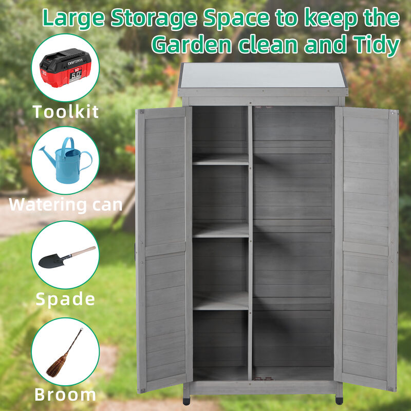 Outdoor Wood Storage Cabinet with Metal Top for Garden, Yard, or Patio image number 5