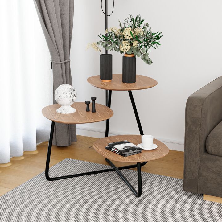 LeisureMod Hazelton Multi Wood Top Side Table with Stainless Steel Frame &ndash; Modern Accent Table for Living Room, Bedroom, and Contemporary Spaces