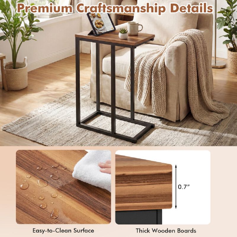 C-Shaped Side Table, Compact End Table with Sturdy Metal Frame image number 3