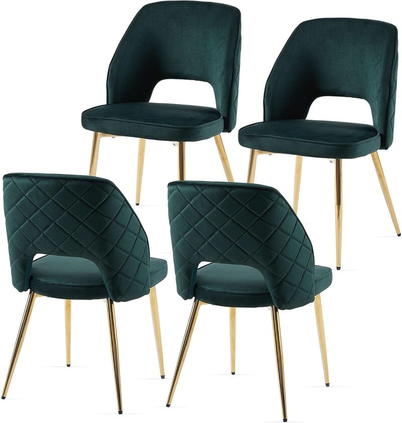 ShipItFurniture Forest Green Velvet Upholstered Dining Chairs - Set of 4, Gold Legs image number 0