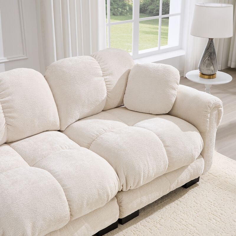 Chenille Cloud 4-Seater Sofa,Exquisite pillows and quilted back cushions,Soft padded armrests,Deep Seat Sofa Couch For Living Room-Orange image number 7