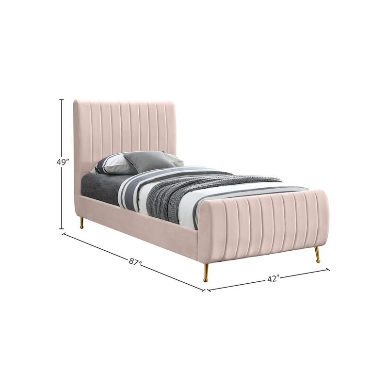 Meridian Furniture Zara Pink Velvet Twin Bed