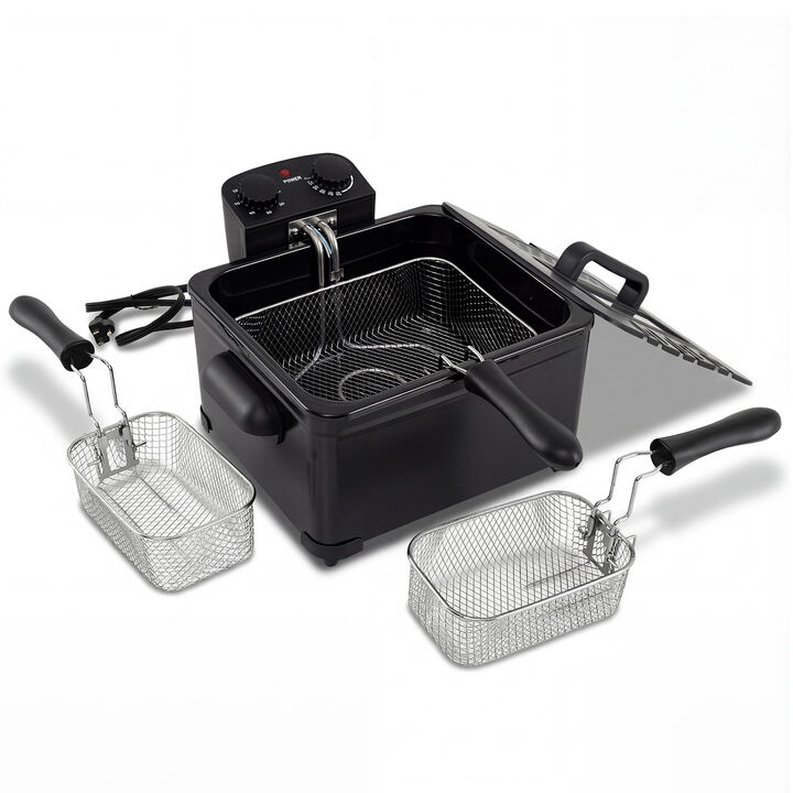 Electric Deep Fryer 21-Cup 1700W Stainless Steel with Triple Basket