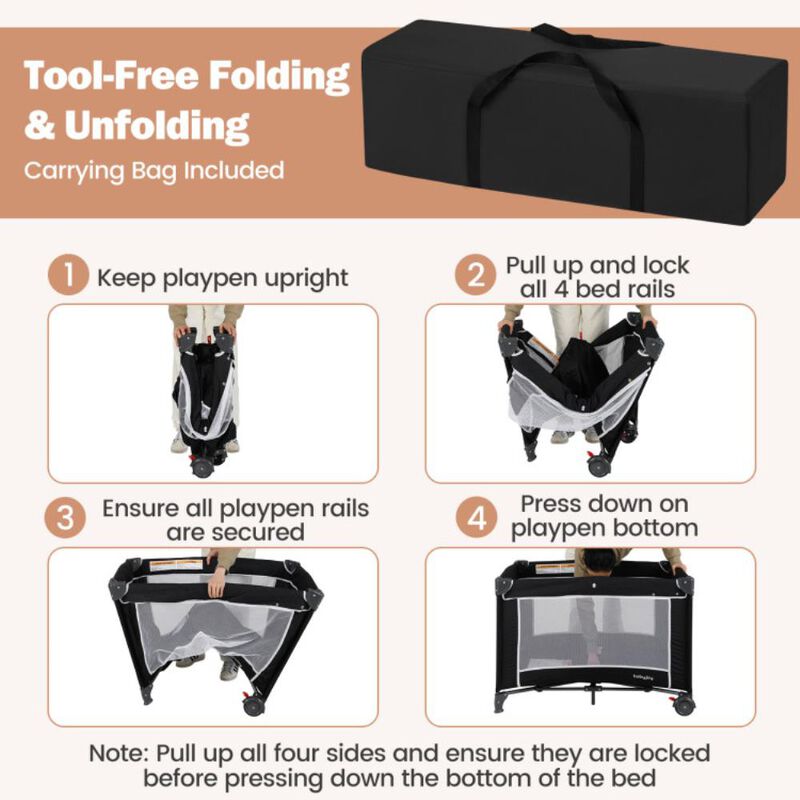 Hivvago 3-in-1 Portable Baby Crib and Playpen with Changing Table