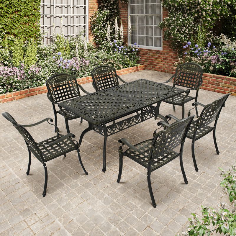 MONDAWE 7-Piece Aluminum Rectangle Diamond Pattern Table Patio Dining Set with Checkerboard Pattern Chairs