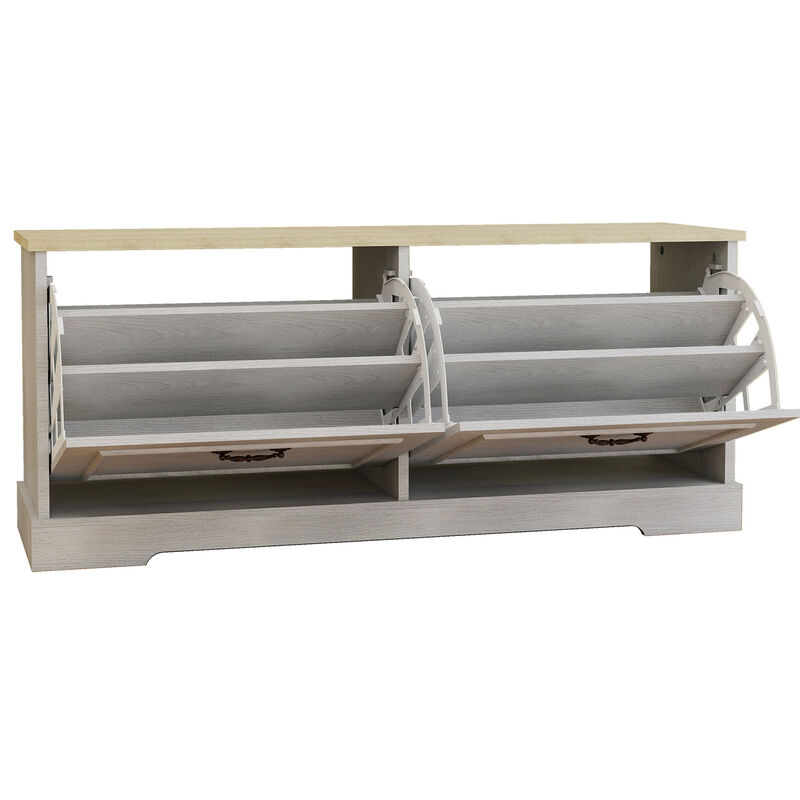 17.71 in. H x 41.33 in. W Antique White Shoe Cabinet with 2 Flip Drawers and Adjustable Shelf