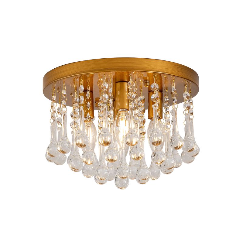 Jojospring 11.8" Claudia 4-Light Flush Mount with Clear Crystal Drops - Medium-gloss Brushed Brass image number 8