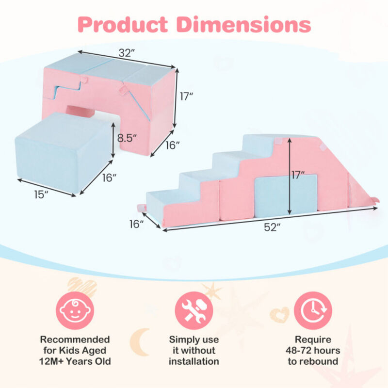 Toddler 4-in-1 Foam Climbing Set with Slide Indoor Play Blocks image number 2