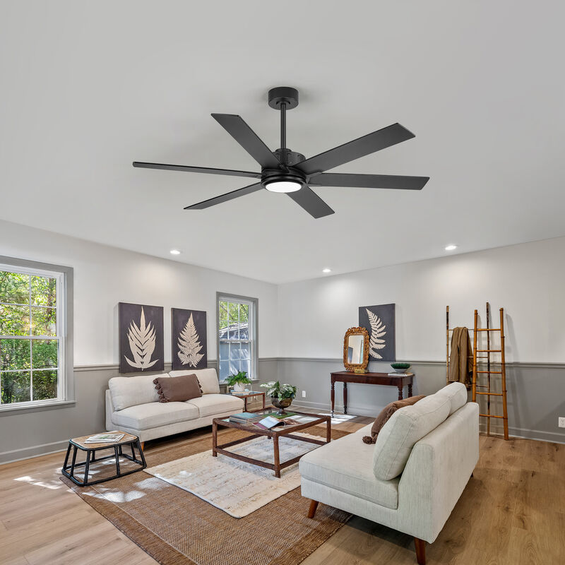 Breezary 60 in Ceiling Fan with Light, 6 Black Walnut Plywood Blades, Dimmable Acrylic Shade, Quiet DC Motor image number 7