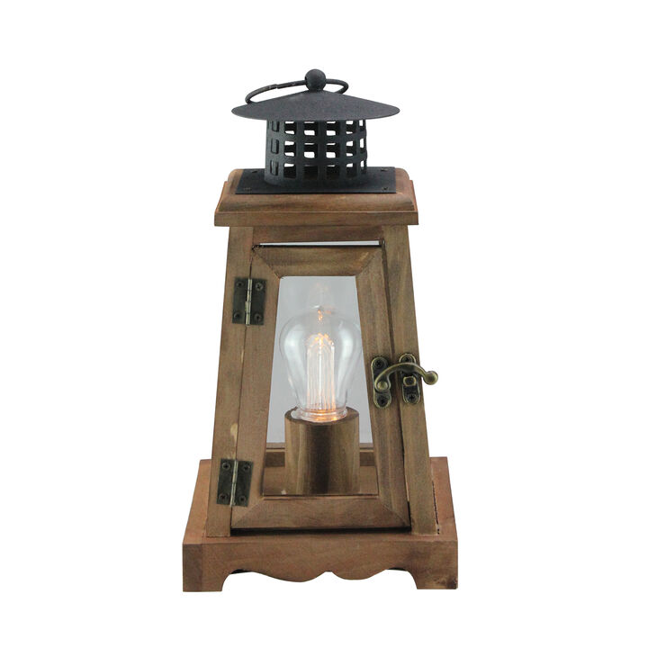 10" Brown and Black LED Lighted Trapezoid Hanging Indoor Lantern