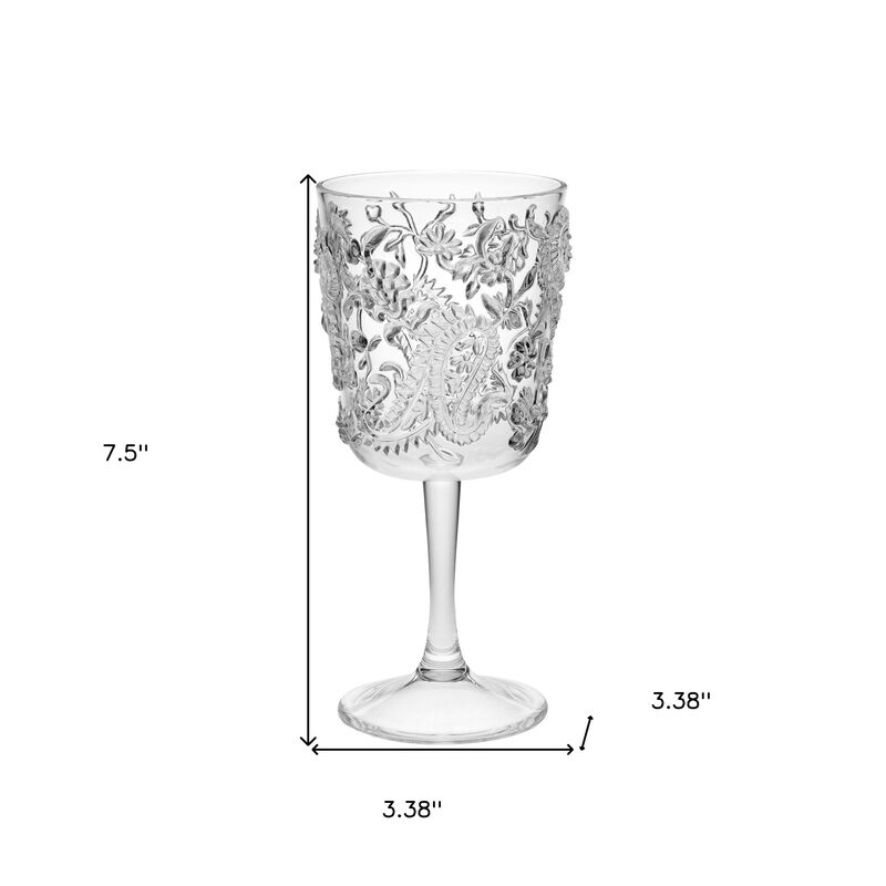 HomeRoots Set of Four Clear Paisley Acrylic Stemmed All Purpose Wine Glass image number 6