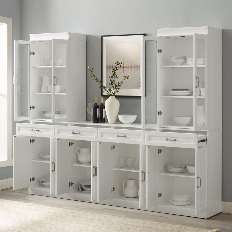 Crosley Furniture Stanton 3Pc Sideboard And Glass Door Pantry Set White - Sideboard & 2 Pantries