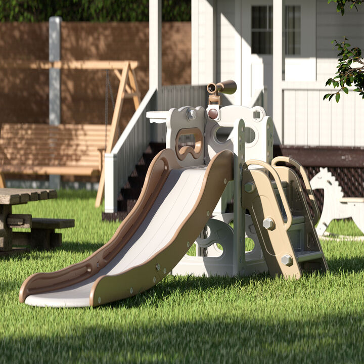 5-in-1 Kids Slide Set with Climber, Telescope, Basketball Hoop, and Storage Space