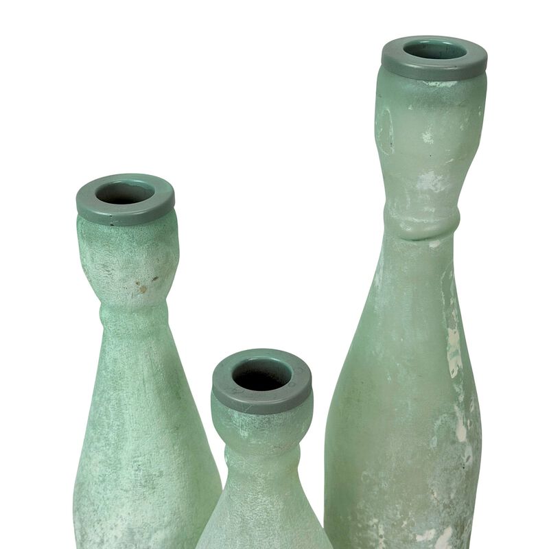 Set Of 3 Frosted Green Glass Taper Candle Holders 10 In Tall Tabletop image number 2