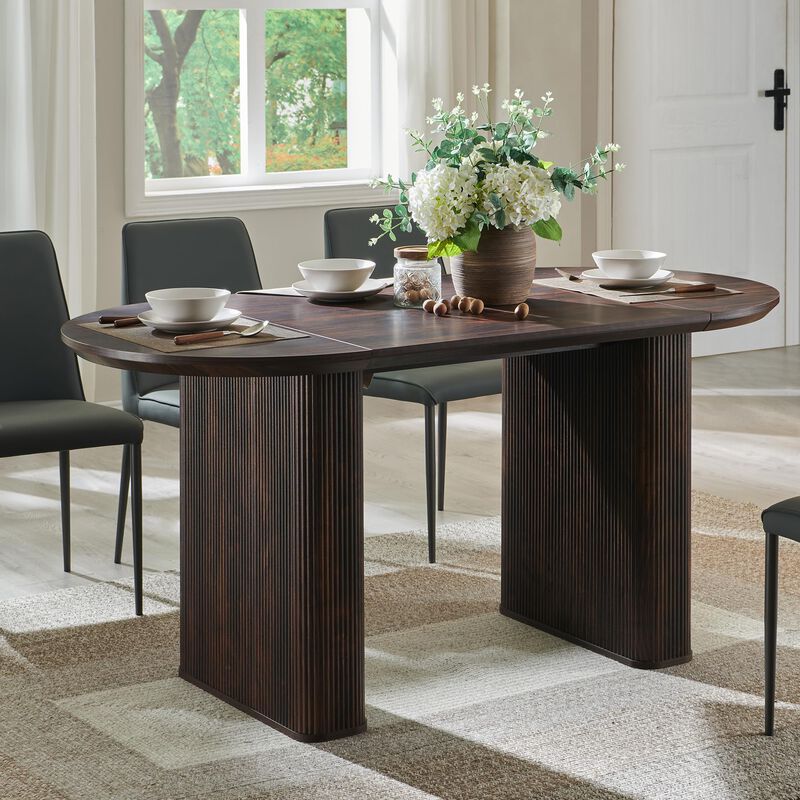 63" Oval Dining Table for 4-6, Fluted Base, Thickened Edge, 300 lb Load image number 2