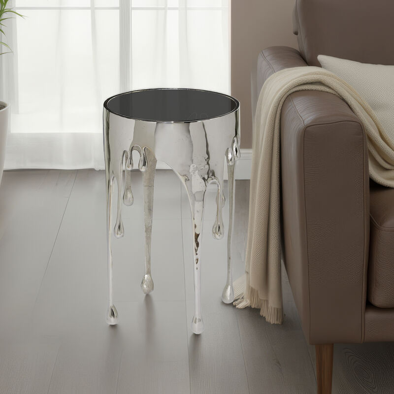 Capri Side End Table | 24.75 Inch Round Glass Top | Melting Drip Design | Silver image number 7