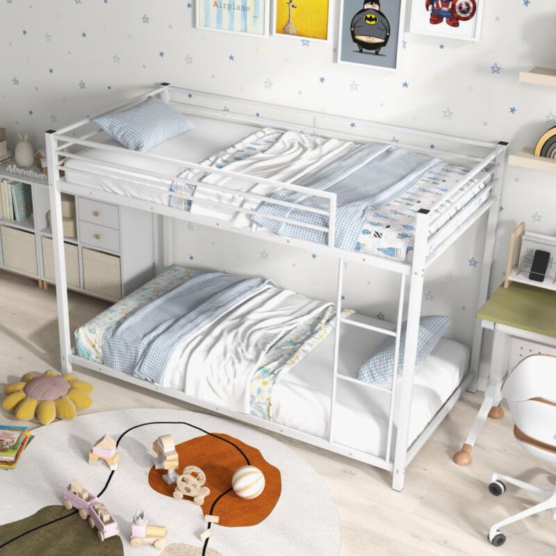 Hivvago Low Profile Twin Over Twin Metal Bunk Bed with Full-length Guardrails