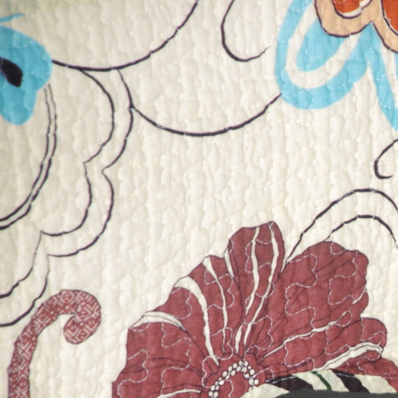 Floral Cotton Quilt Set 3 Piece, Vermicelli Quilted Bedding Ensemble-Red image number 4