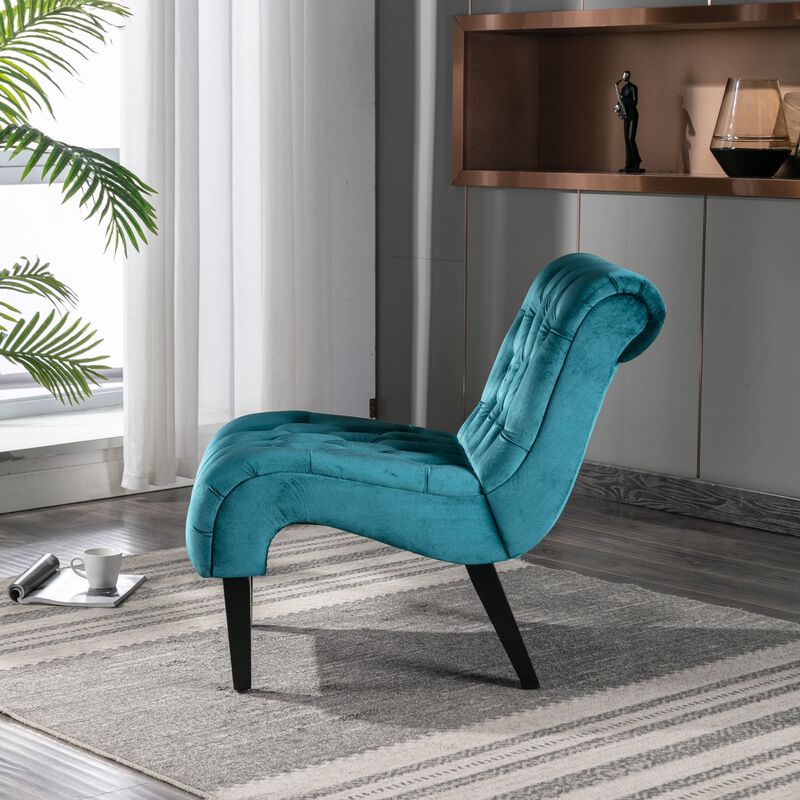 Modern Velvet Accent Chair, Armless Button Tufted Upholstered Barrel Chair with Wood Legs for Living Room, Bedroom, Office image number 3