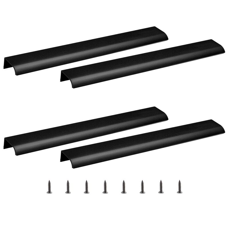 Qjaiune Black Back Mount Finger Edge Pull 300mm/11.8"", Aluminum Hidden Handle Concealed Tab Pulls for Home Kitchen Living Room