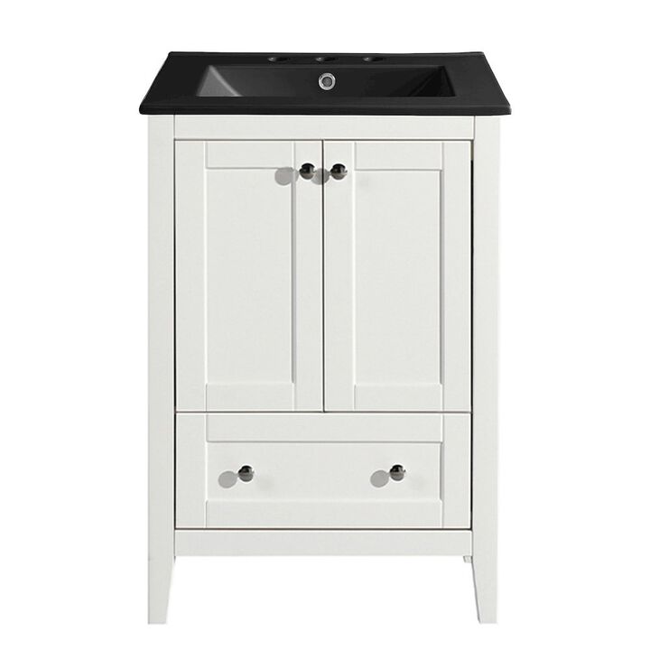 Cannes 24 in. White Bathroom Vanity with 3-Hole Ceramic Sink Top