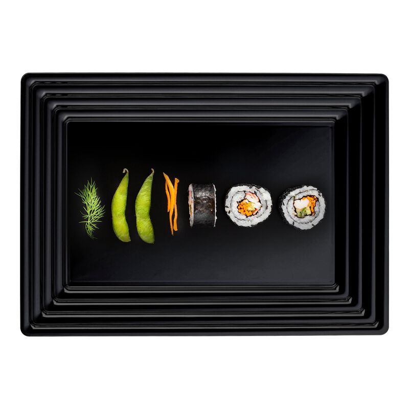 9" x 13" Black Rectangular with Groove Rim Plastic Serving Trays (24 Trays) image number 2