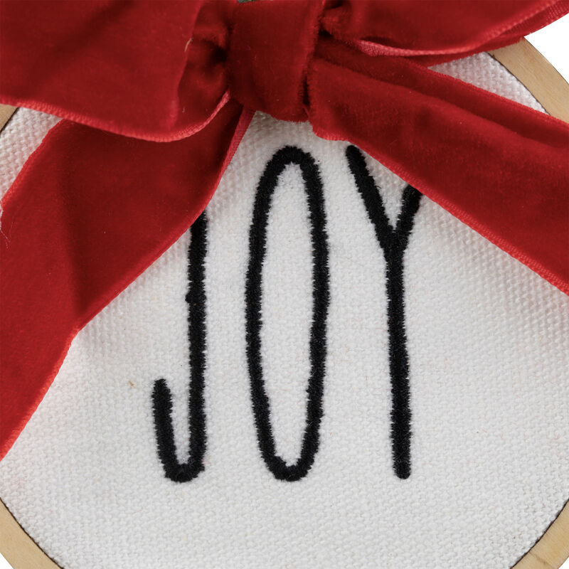 4.5" Embroidered "Joy" Christmas Disc Ornament with Bow image number 6