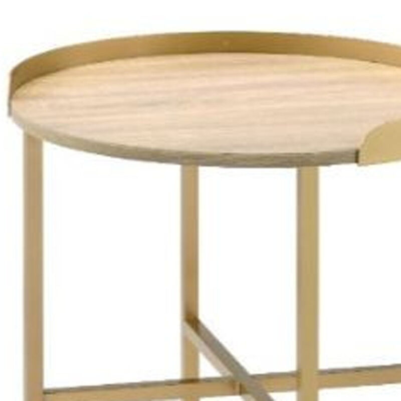 Round Side Table with Solid Wood Top and Sturdy Metal Base for Home Decor