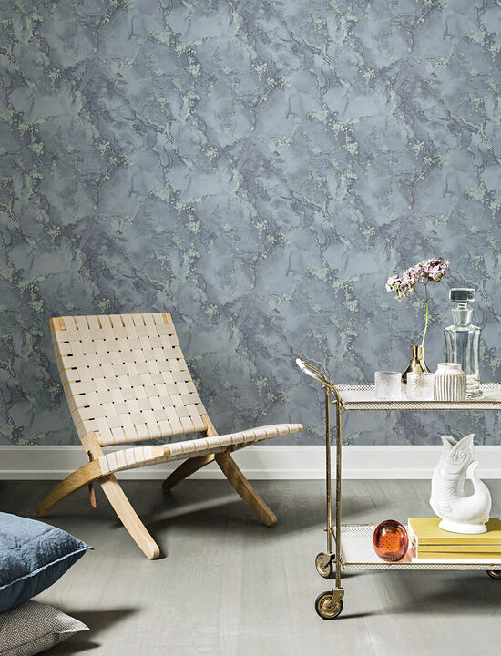 Grandin Dark Blue Marbled Wallpaper