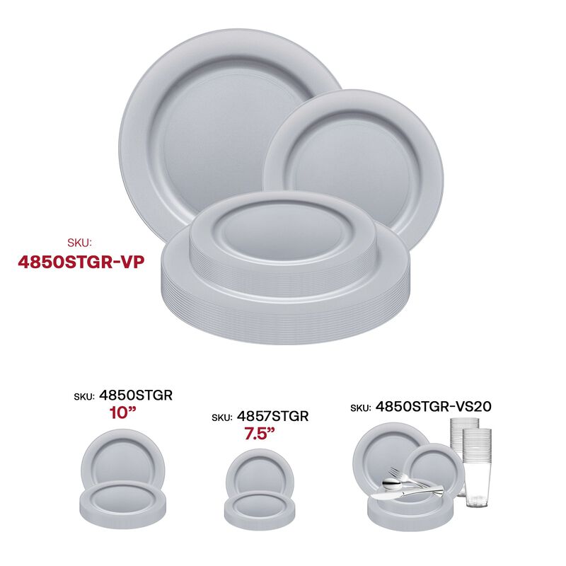 Matte Steel Gray Round Plastic Dinnerware Value Set (40 Sets) image number 6