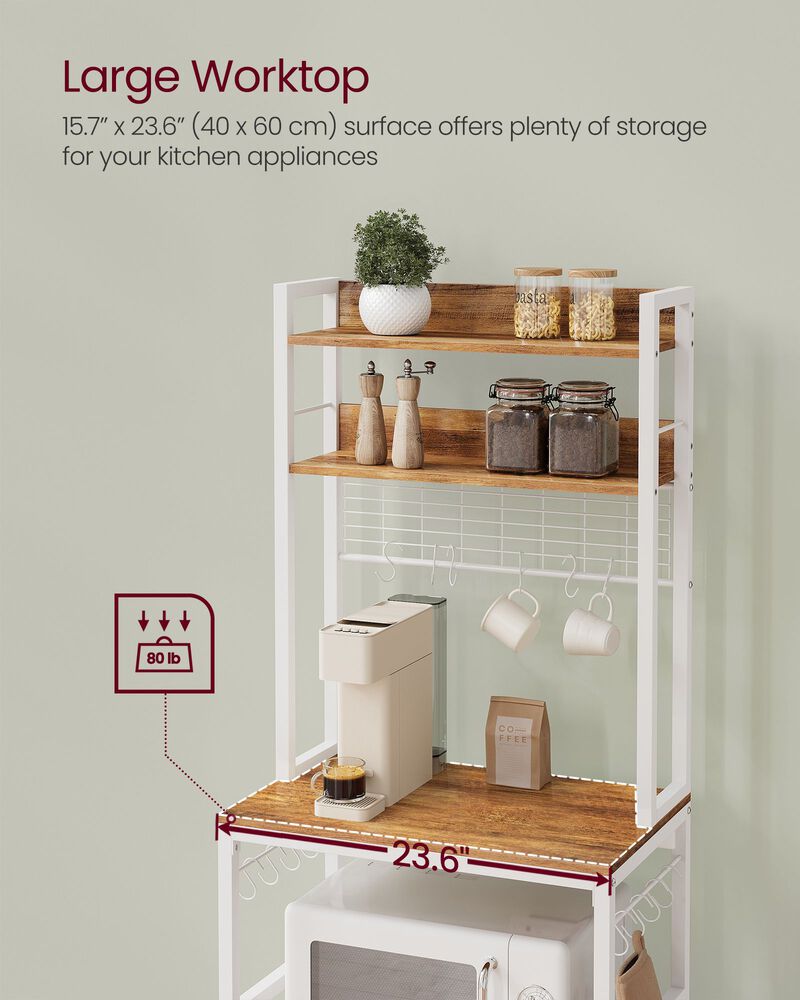 Bakers Rack with Hutch and Power Outlet for Kitchen Storage and Appliance Charging